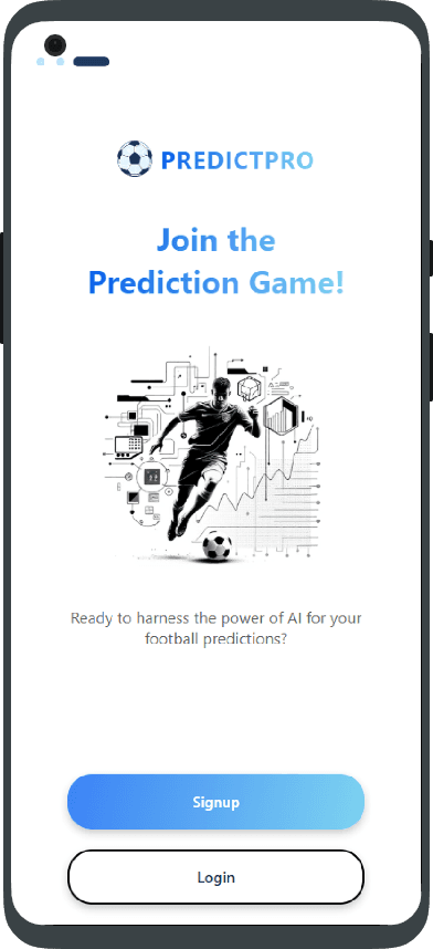PredictPro App Preview showing the main dashboard interface